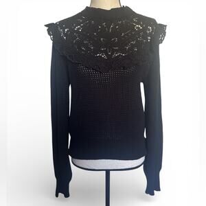 ANTONIO MELANI x Jennifer Sumko Black Knit Sweater with Lace NWT Large